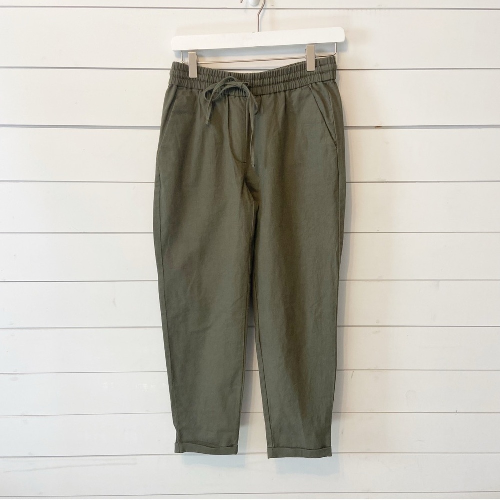 J.Crew Factory Linen Cotton Blend Drawstring Waist Straight Cuffed Pants Size 2 - Picture 2 of 10